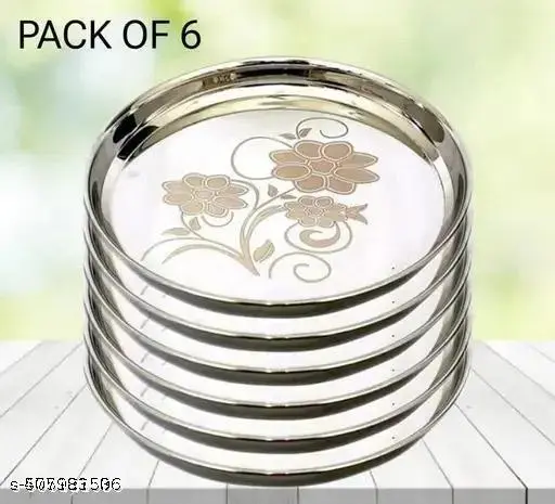 🍽️ Stainless Steel Dinner Plate Thali Set of 6