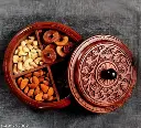 🌰 Handcrafted Wooden Dry Fruit & Spices Box – 4 Section Multipurpose