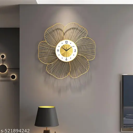 🕰️ Golden Flower Iron Hanging Metal Wall Clock