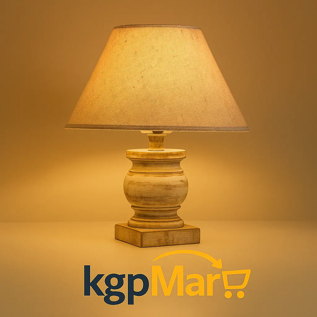 Whitewash Distressed Wooden Table Lamp with Jute Shade –