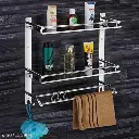 Stainless Steel Double Layer Chrome Finish Wall-Mount Rack Shelf(Silver, Set of 1)