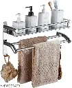 Stainless Steel Bathroom Shelf with Towel Bar & Hooks  Pack of 1