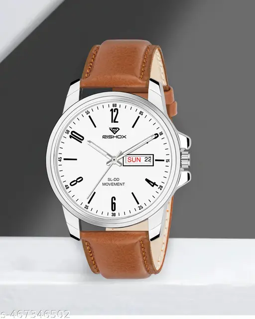 Rishox Day n Date Men’s Leather Analog Watch