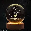 3D Crystal Ball Night Lamp with Wooden Base (Deer Design)