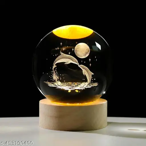 3D Glass Dolphin Astronomy Night Lamp with LED Touch Base – Solar System