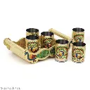 Sevemza Handicraft Golden Meenakari Glass Tray Set