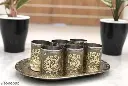 Golden Oxidized Glass and Tray Set