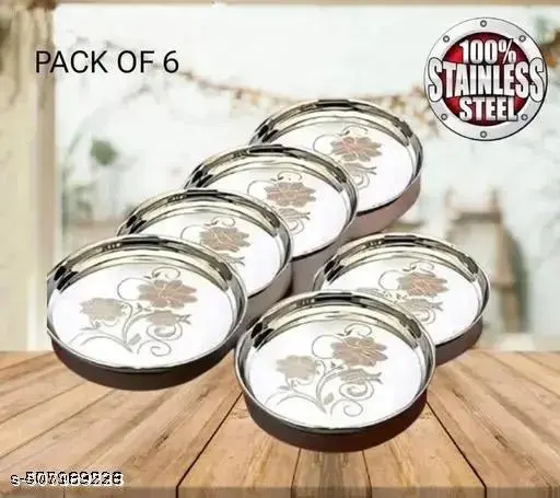 🍽️ Stainless Steel Dinner Plate (Thali) Set of 6