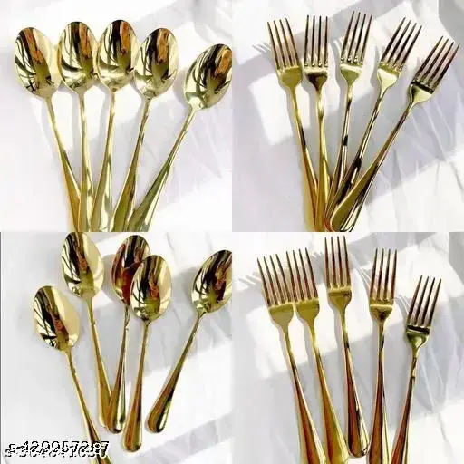 🍽️ Classy Stainless Steel Gold Spoon & Fork Set – 12 PCS Luxury Tableware