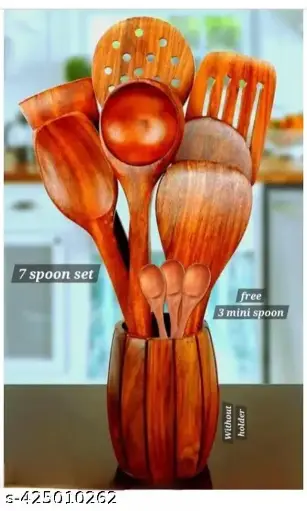 🥄 Unique Wooden Cooking Spoon Set of 10 )