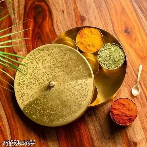 ✨ DecoCrafts India Gold Plated Handcrafted Spice Box Set )