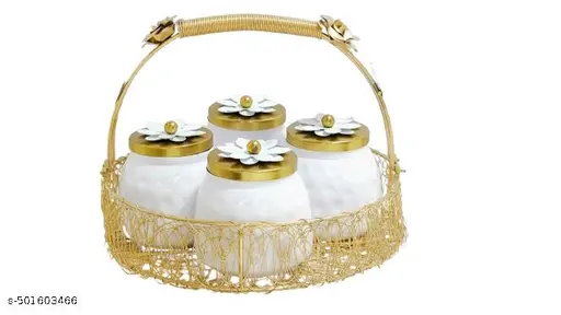 🌸 Gaar Gracious Metal Wire Basket with 4 Flower Lid Jars