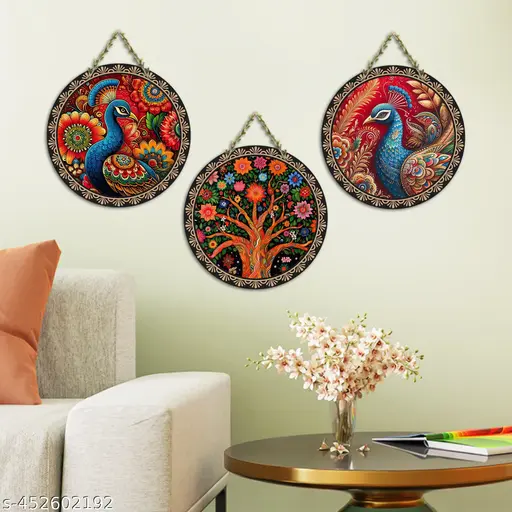 🦚 KGPMart Decorative Peacock Art Wooden Wall Hanging | Set of 3