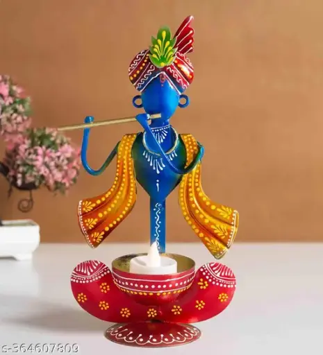 🎵 Metal Krishna Showpiece Tea Light Holder