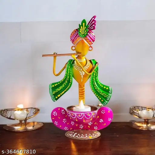 🕉️ Metal Krishna Showpiece Tea Light Holder