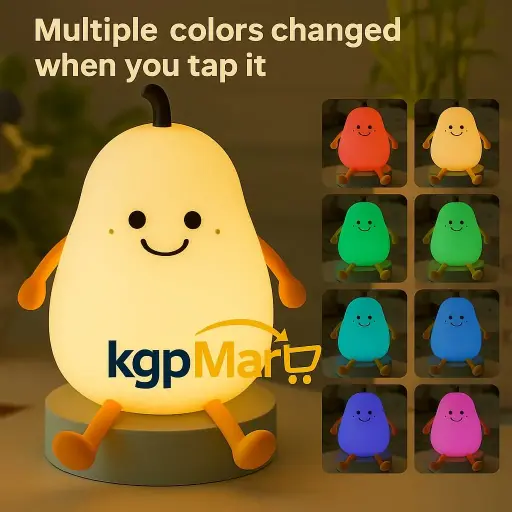 🍐 Cute Pear LED Night Lamp for Kids – 7 Color Changing Silicone Night Light Kawaii Squishy Lamp | Rechargeable