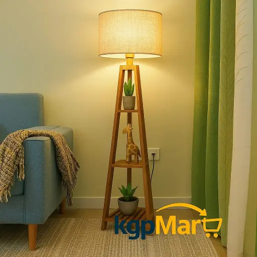Jute Shade Italian Wooden Corner Tripod Floor
