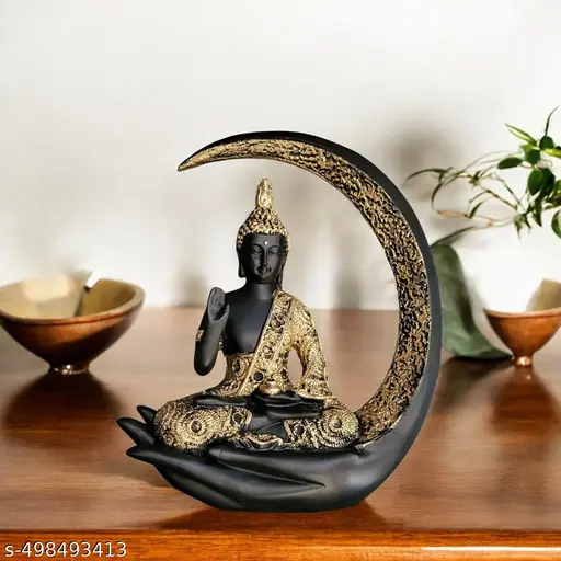 KGPMart Craft Meditating Moon Black Buddha Statue