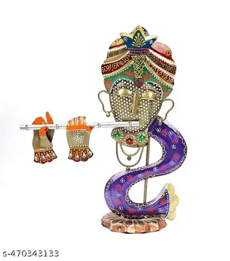 Crafts Metal Krishna Idol Showpiece Tea Light Candle Holder Stand – Traditional Home Décor for Living Room, Bedroom, and Office