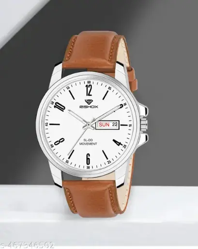 Rishox Day n Date Men’s Leather Analog Watch