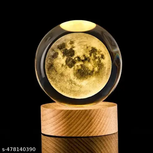 3D Solar System Crystal Ball Night Lamp – Colorful LED Wooden Base |