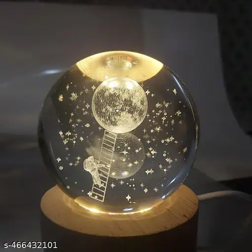 3D Lunar Landing Crystal Ball Night Lamp with LED Touch Base – Glass Astronomy