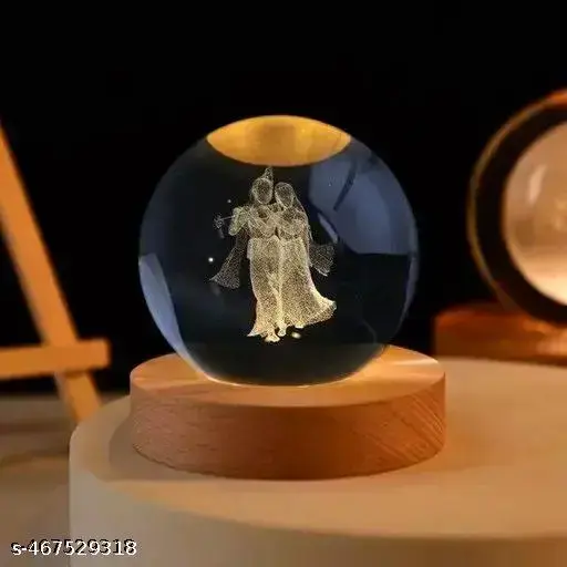 3D Radha Krishna Crystal Ball Night Lamp – Spiritual LED Night Light