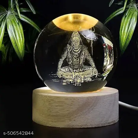 3D Shiva Crystal Globe Night Lamp with Wooden LED Base