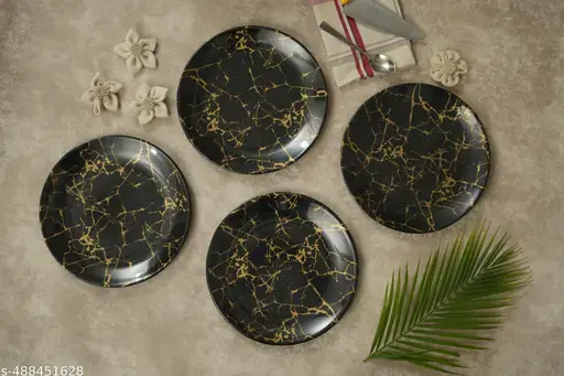 Black & Gold Line Melamine Dinner Plates –