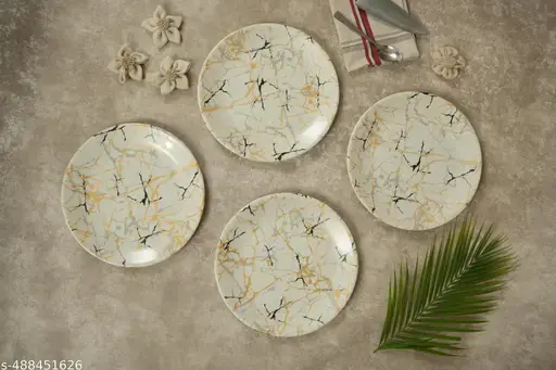 White & Golden Black Line Melamine Dinner Plates