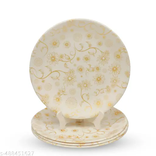 White & Gold Floral Melamine Dinner Plates