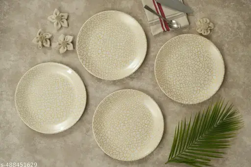 White & Gold Line Melamine Dinner Plates